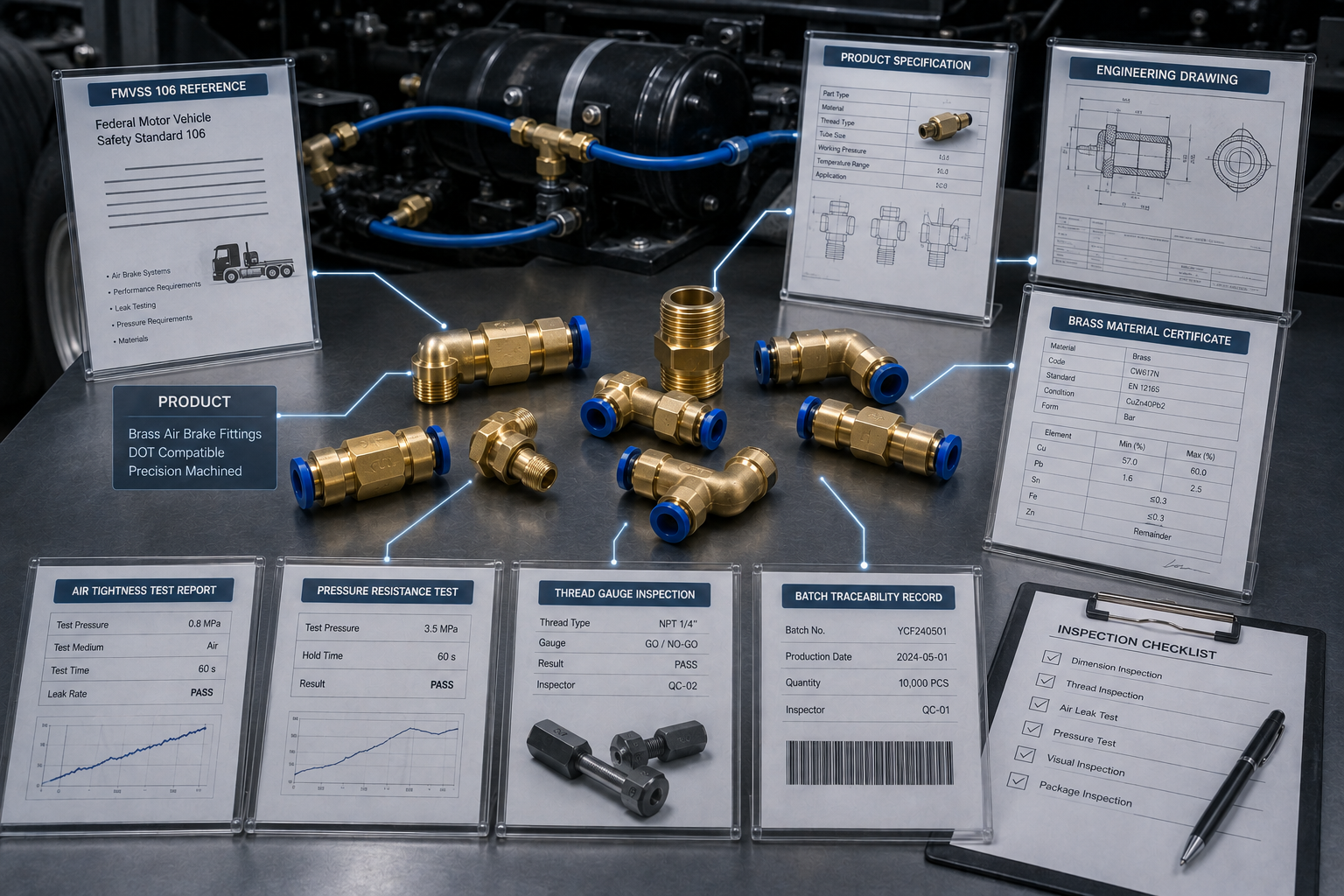 brass fittings in truck air brake systems DOT FMVSS 106 verification