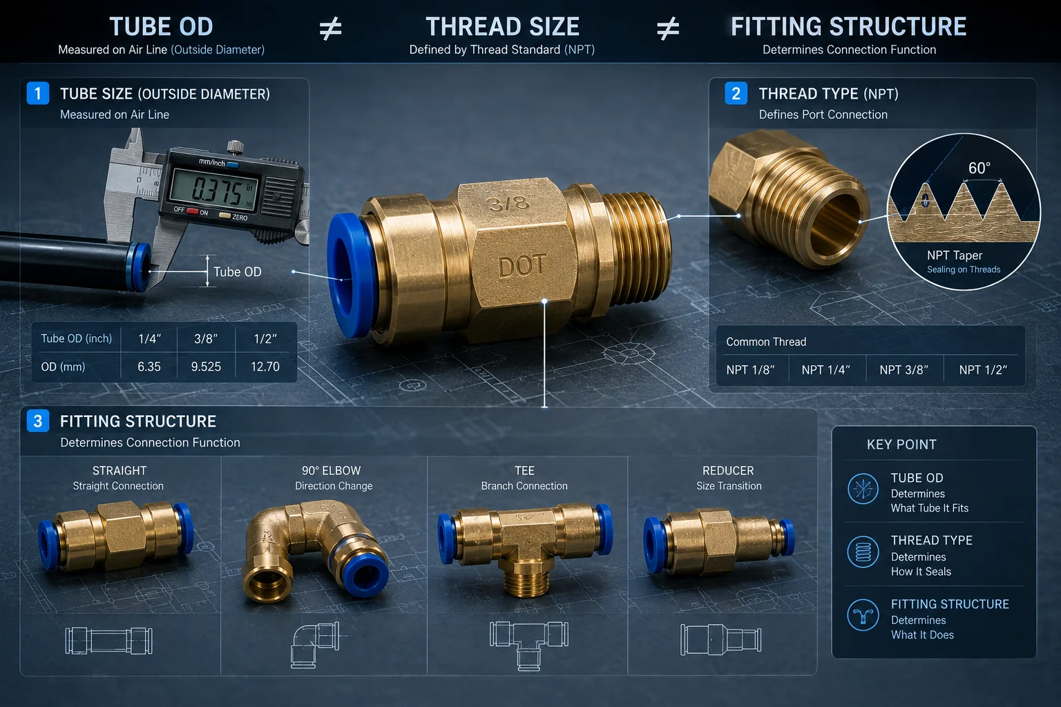 brass fittings tube size thread type and fitting structure